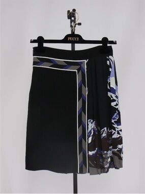 Emilio Pucci Black Skirt with Blue and Gray Geometric Trim